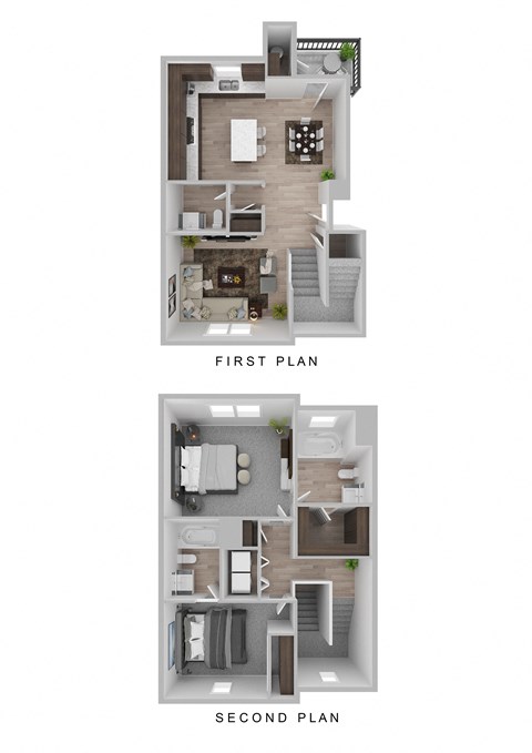 Floor plan for 2 beds, 2.5 baths, 1152 sqft